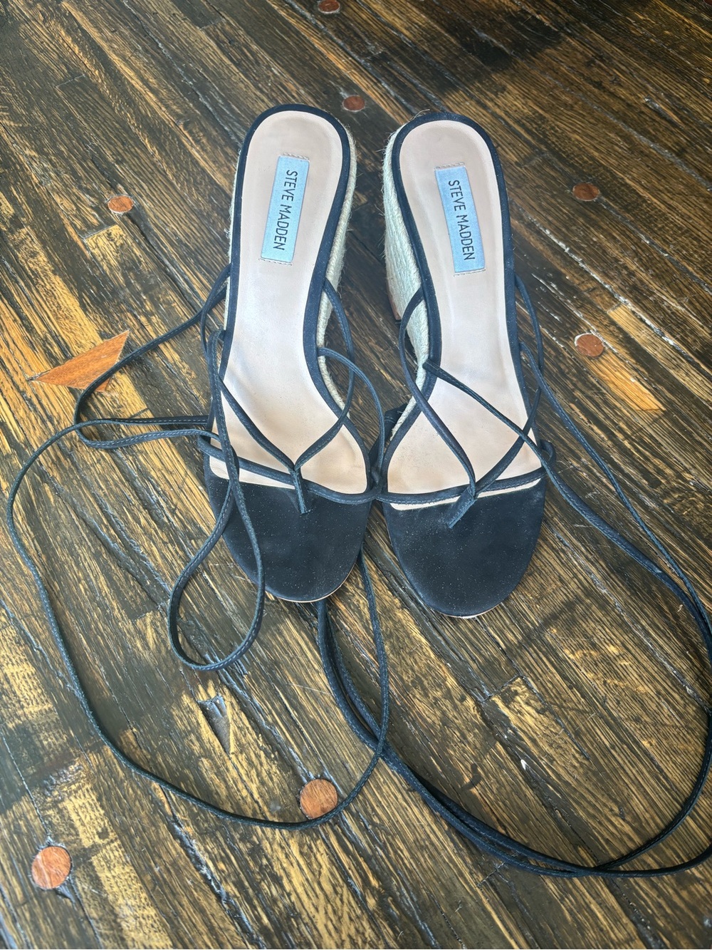Steve Madden Black Lace-Up Strappy Slide Heels